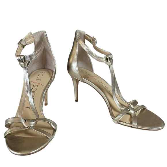 Sole Society Ambeleem buttery soft leather upper ankle strap sandal Gold size 7 - Picture 1 of 8